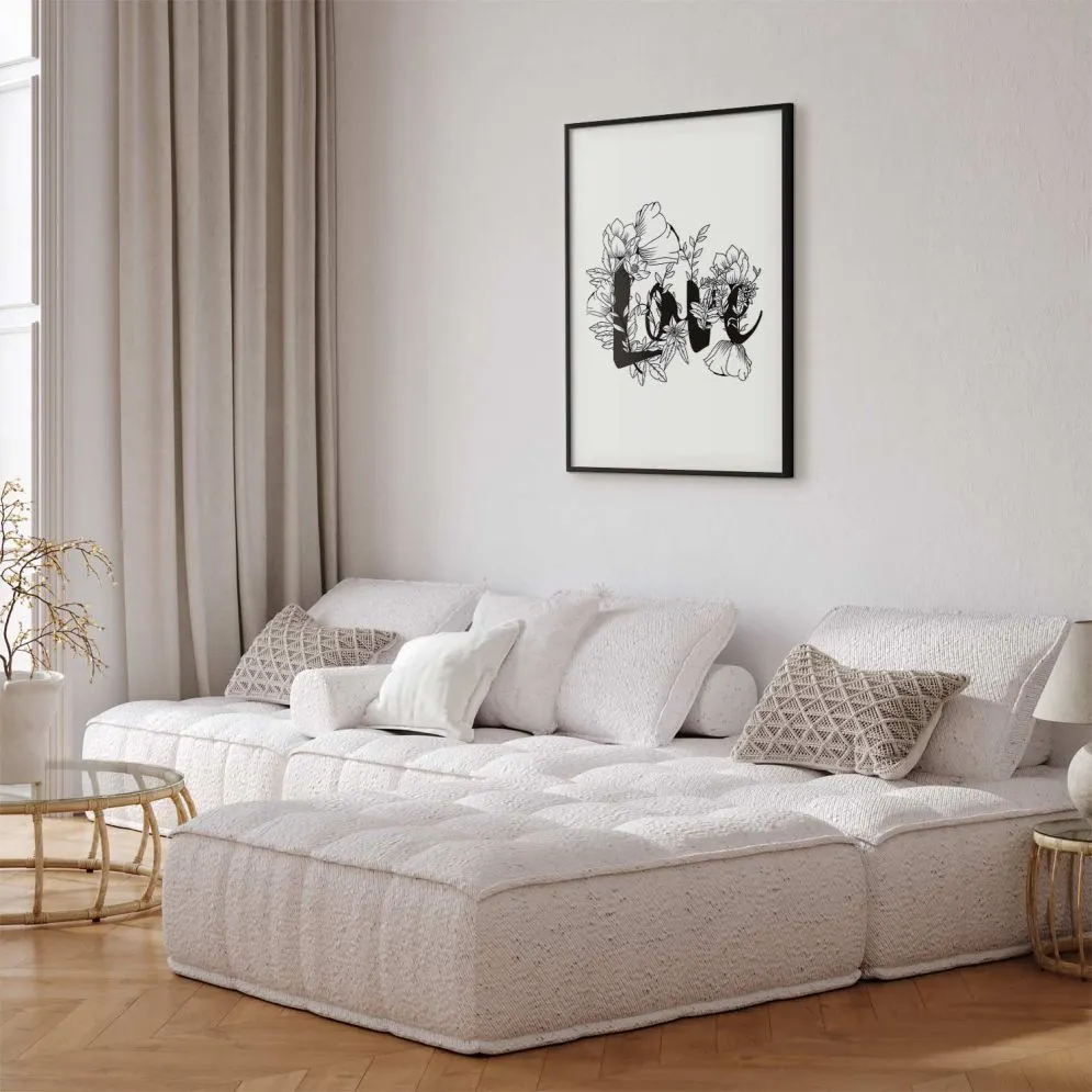 Plakat Love w kwiatach 21x30 cm z ramą czarną z marginesem | MIRAT.