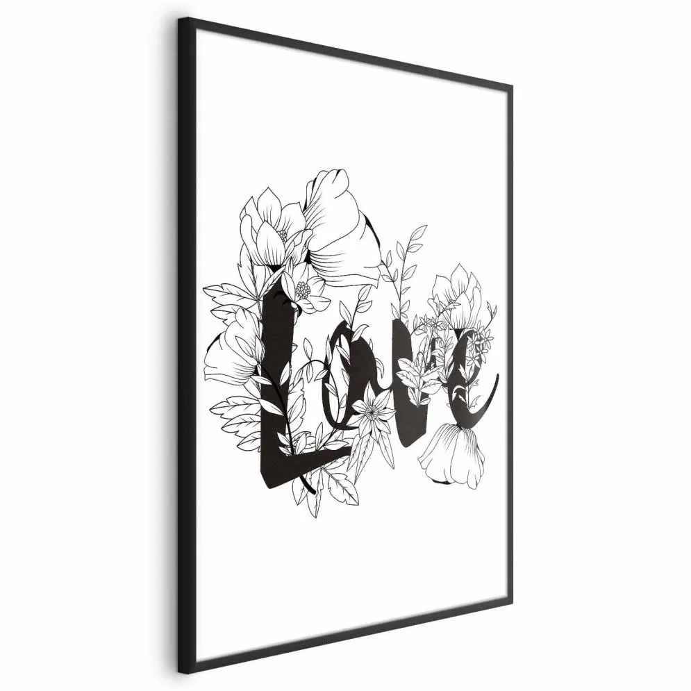 Plakat Love w kwiatach 29,7x42 cm z ramą czarną bez marginesu | MIRAT.