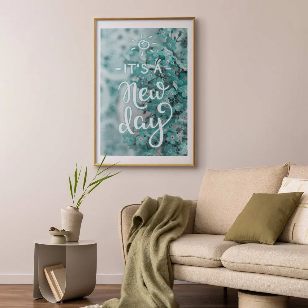 Plakat New day 40x60 cm z ramą złotą z marginesem | MIRAT.