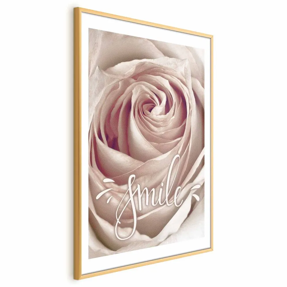 Plakat Uśmiechnij się 21x30 cm z ramą złotą z marginesem | MIRAT.