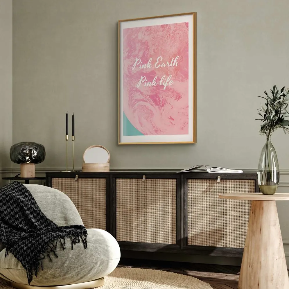 Plakat Pink Earth 21x30 cm z ramą złotą z marginesem | MIRAT.