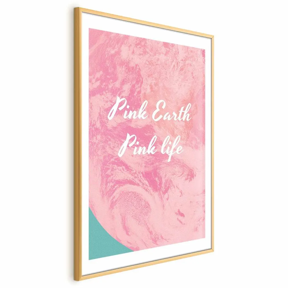 Plakat Pink Earth 21x30 cm z ramą złotą z marginesem | MIRAT.