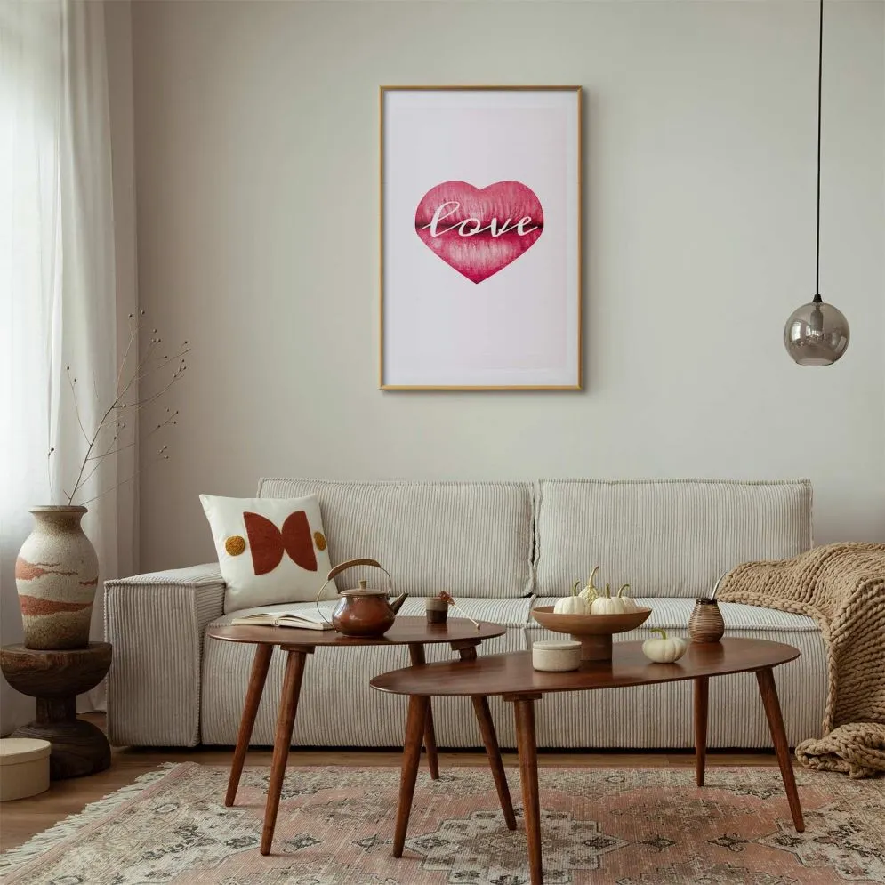 Plakat Miłosne usta 21x30 cm z ramą złotą z marginesem | MIRAT.