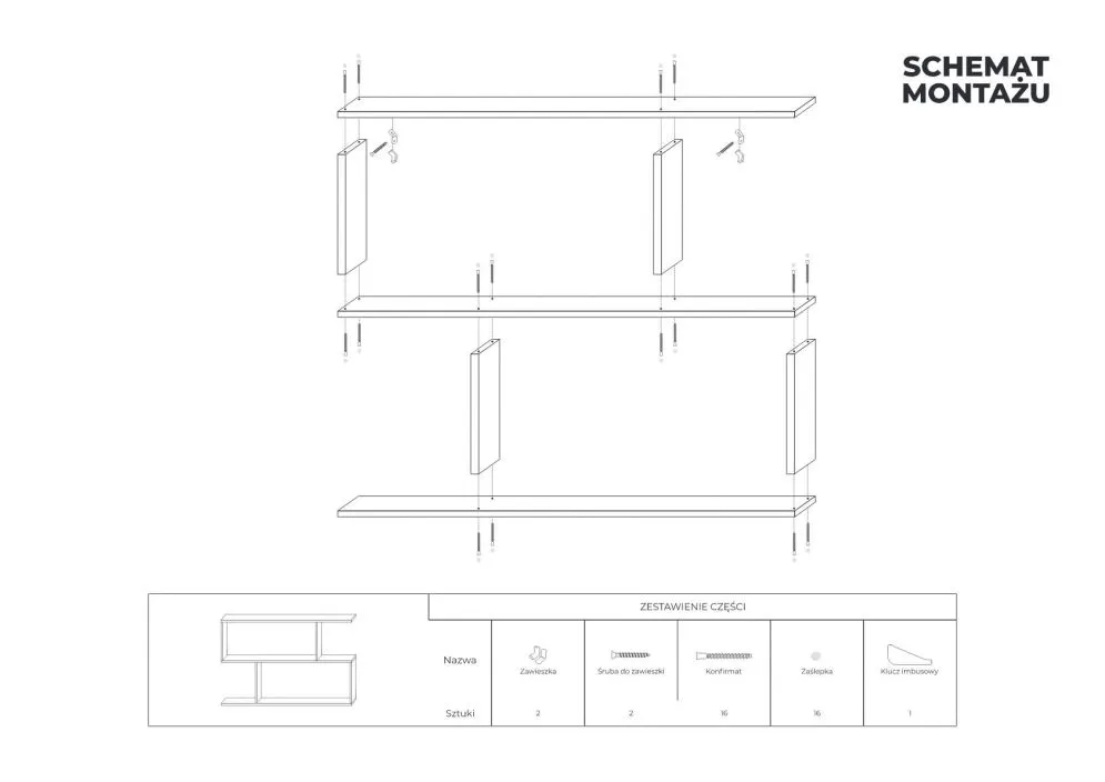 Nowoczesna półka ALESIA 7 czarna wisząca | MIRAT. styl LOFT