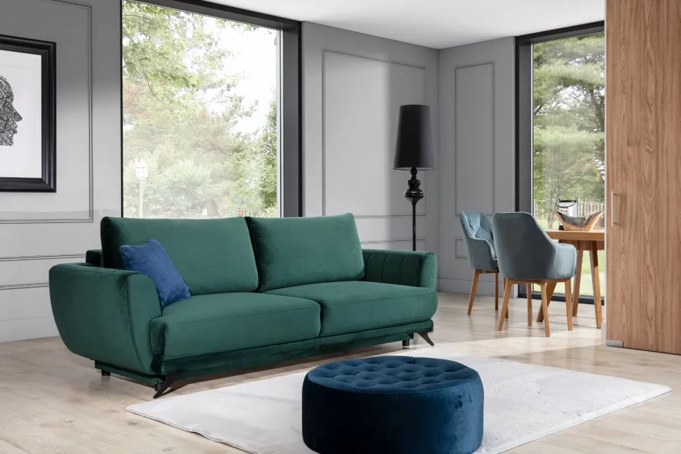 Sofa rozkładana z funkcją spania MEGIS VELVET granatowa welurowa | MIRAT.