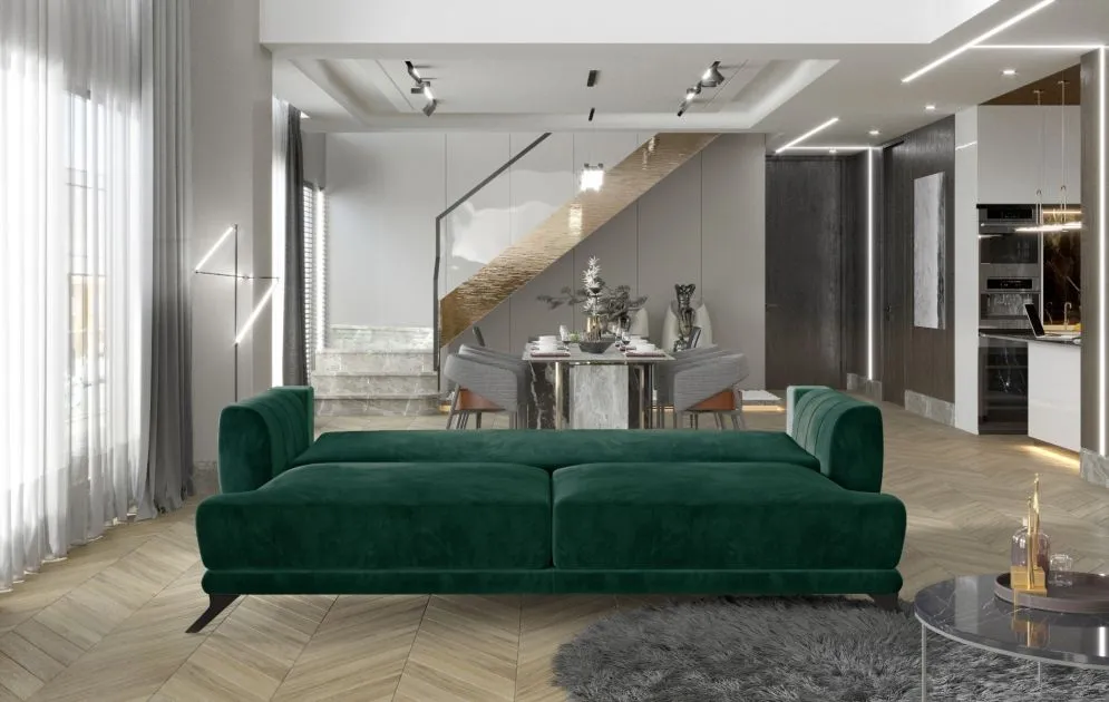 Sofa rozkładana z funkcją spania MEGIS VELVET granatowa welurowa | MIRAT.