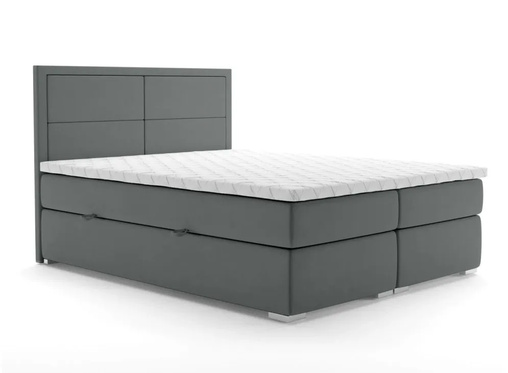 Łóżko kontynentalne DENNERY 180 szare velvet z pojemnikiem | MIRAT. styl GLAMOUR