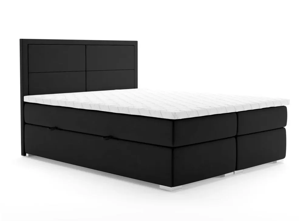 Łóżko kontynentalne DENNERY 140 czarne velvet z pojemnikiem do sypialni | MIRAT. styl GLAMOUR