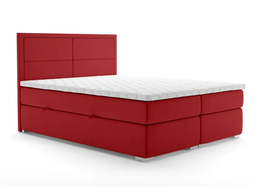 Łóżko kontynentalne DENNERY 180 bordowe velvet z pojemnikiem i materacem | MIRAT. styl GLAMOUR