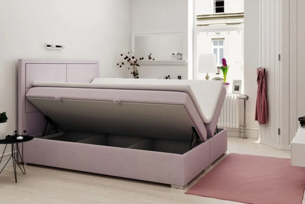 Łóżko kontynentalne DENNERY 180 zielone velvet tapicerowane aksamitem | MIRAT. styl GLAMOUR