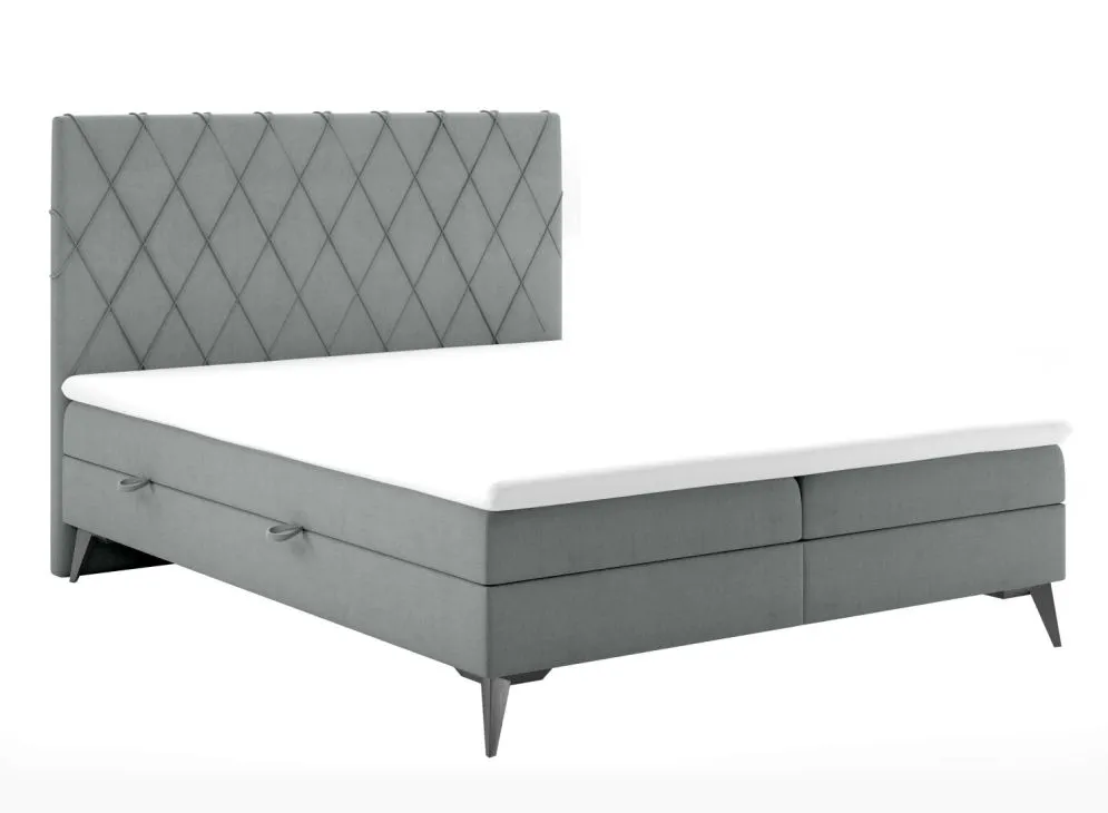 Łóżko kontynentalne IBETIO 180 szare velvet z pojemnikiem | MIRAT. styl GLAMOUR