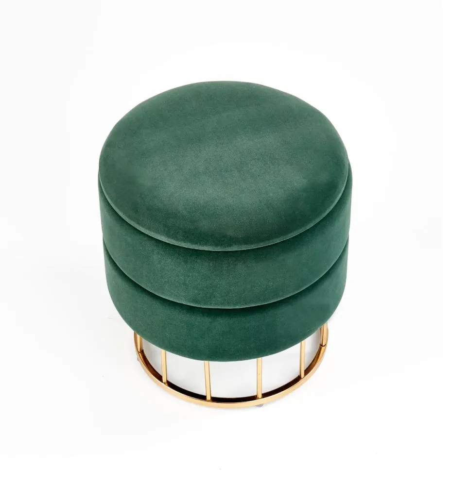 Pufa MINTY VELVET ciemno zielona na złotej podstawie | MIRAT. styl GLAMOUR