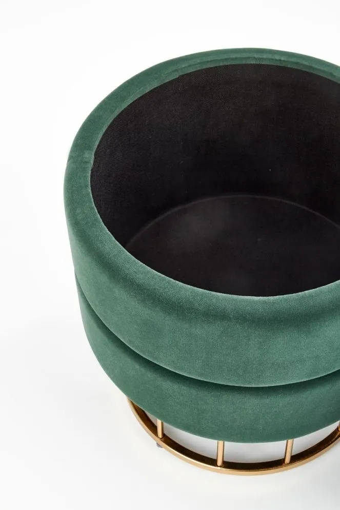 Pufa MINTY VELVET ciemno zielona na złotej podstawie | MIRAT. styl GLAMOUR