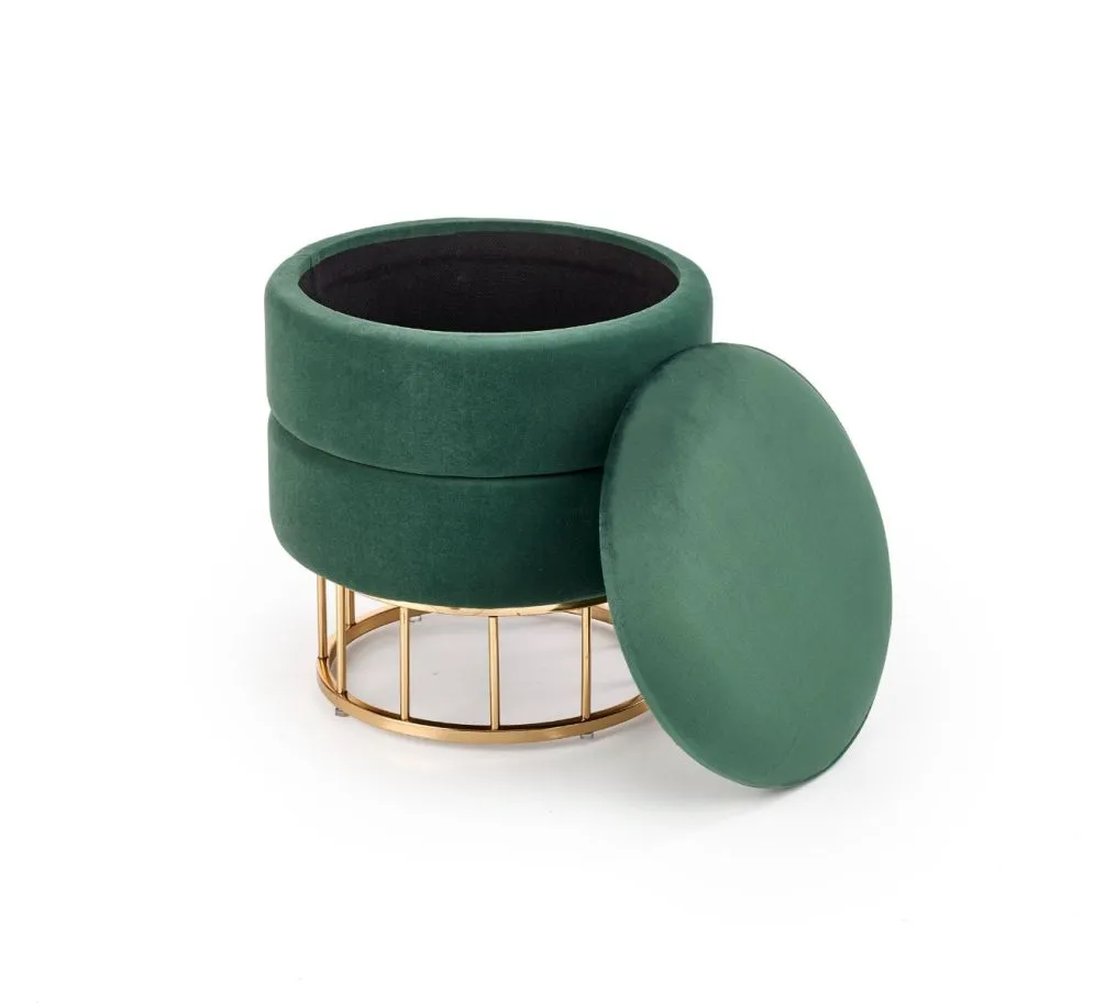 Pufa MINTY VELVET ciemno zielona na złotej podstawie | MIRAT. styl GLAMOUR