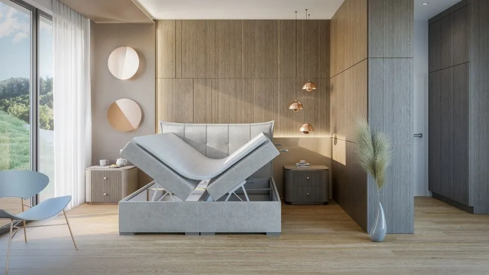 Łóżko kontynentalne MIRACLE 140 szare velvet z pojemnikiem do sypialni | MIRAT. w stylu GLAMOUR kolekcja