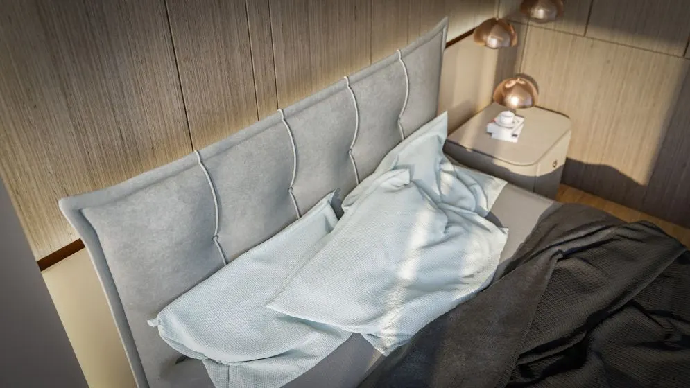 Łóżko kontynentalne MASALI 180 granatowe velvet z pikowanym zagłowiem | MIRAT. w stylu GLAMOUR kolekcja
