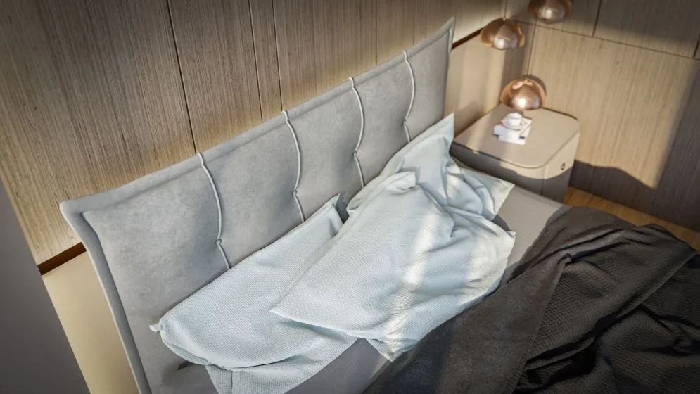 Łóżko kontynentalne MASALI 160 jasno szare velvet z pojemnikiem do sypialni | MIRAT. w stylu GLAMOUR kolekcja