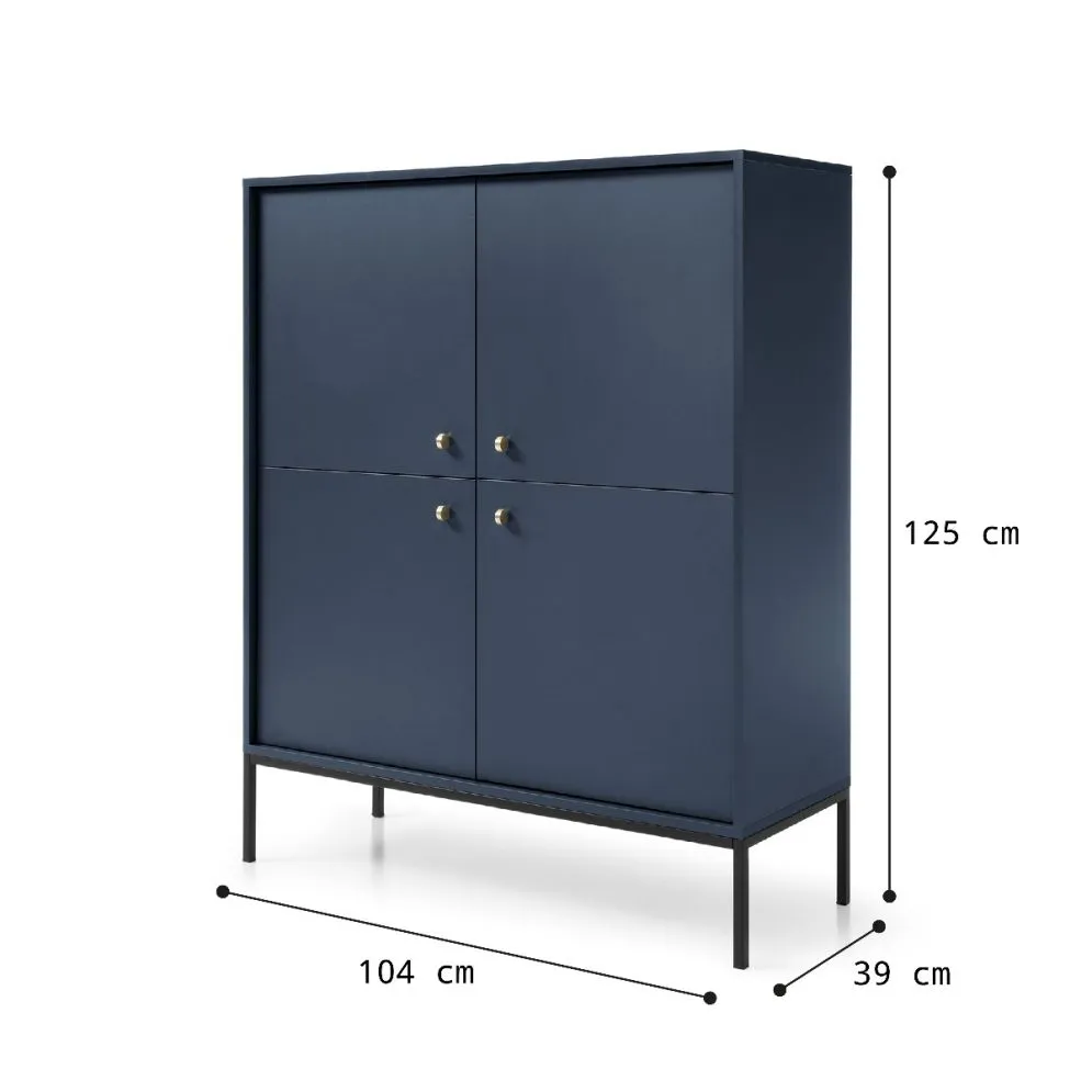 Komoda wysoka ALANI 4D granatowa 104 cm z półkami | MIRAT. w stylu LOFT kolekcja ALANI