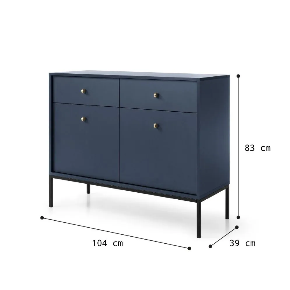 Komoda ALANI 2D2S granatowa z szufladami i półkami 104 cm | MIRAT. w stylu LOFT kolekcja ALANI