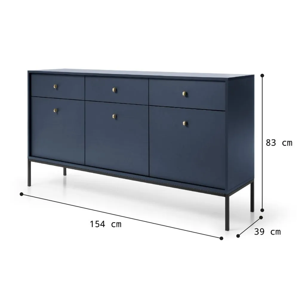 Komoda szeroka ALANI 3D3S granatowa z szufladami i półkami 154 cm | MIRAT. w stylu LOFT kolekcja ALANI