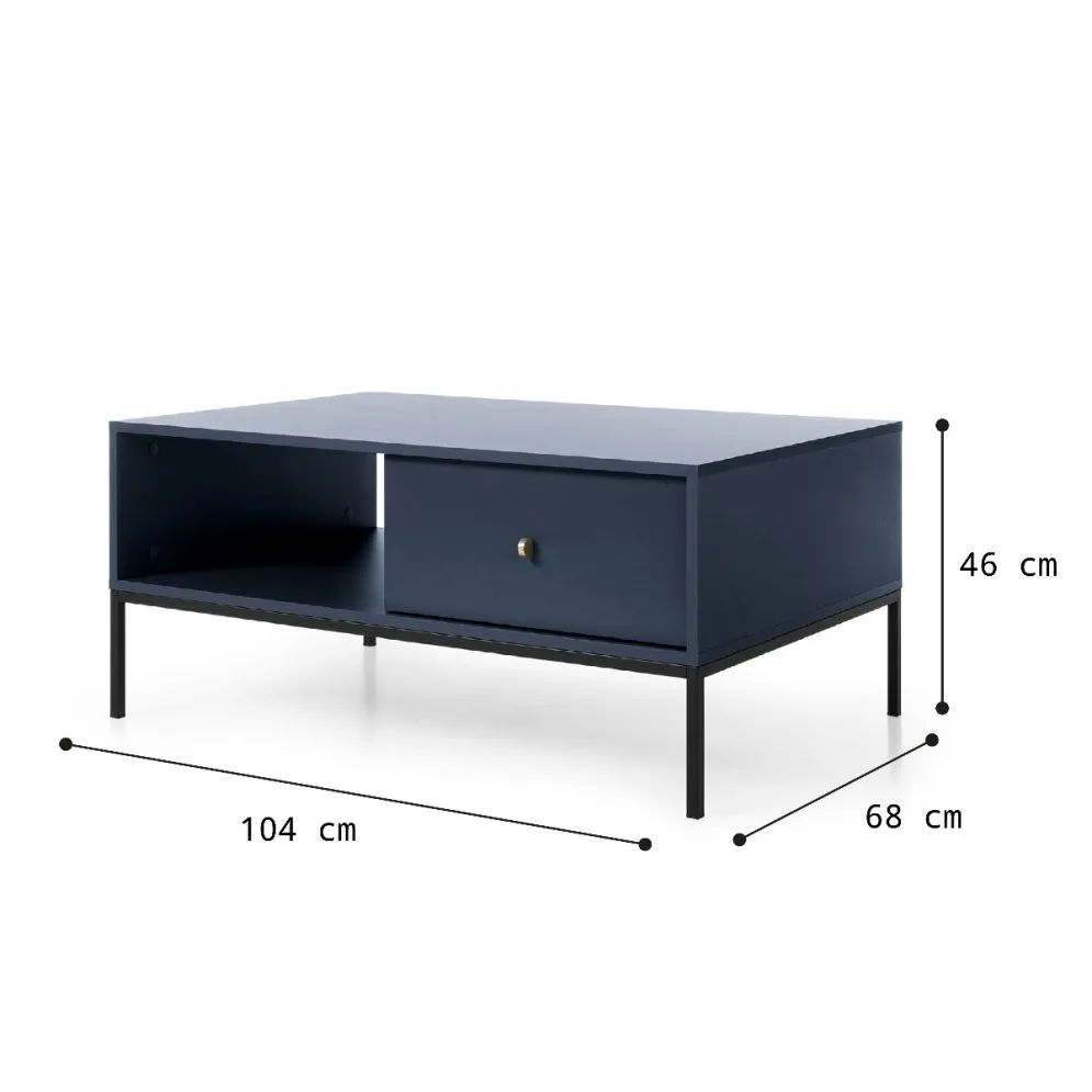 Stolik kawowy ALANI granatowy mat na metalowych nogach do salonu | MIRAT. w stylu LOFT kolekcja ALANI
