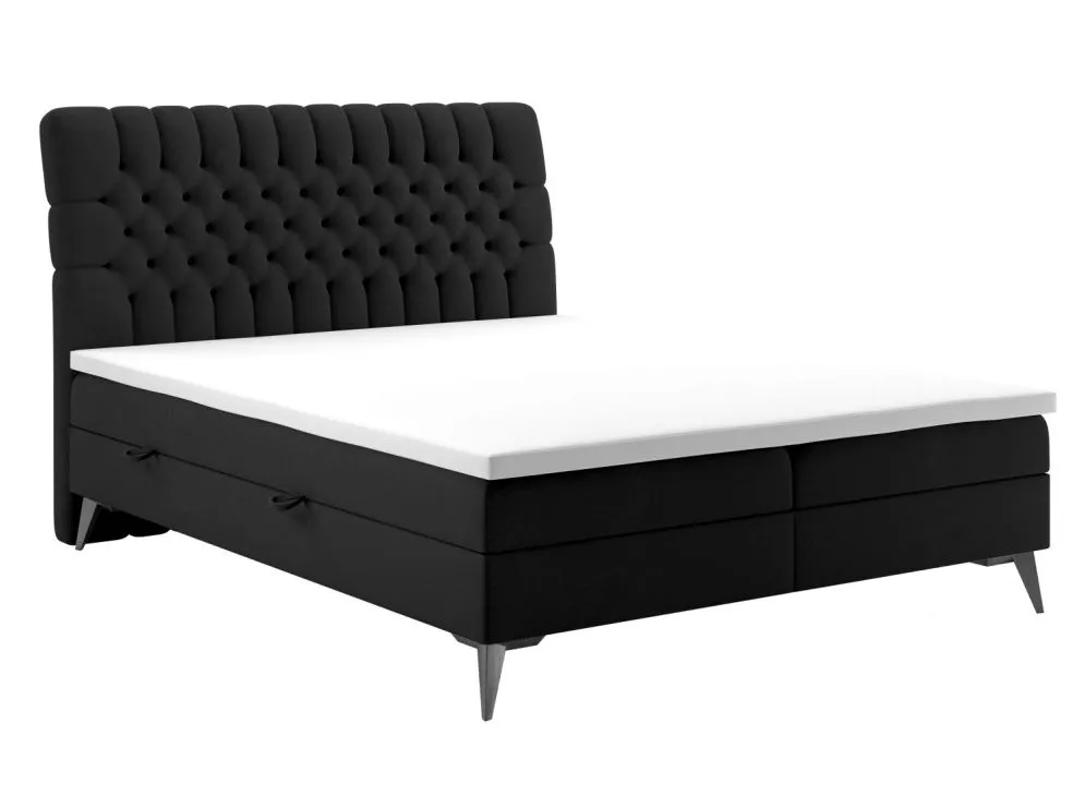 Łóżko kontynentalne BETAFO 160 czarne velvet z pojemnikiem do sypialni | MIRAT. styl GLAMOUR