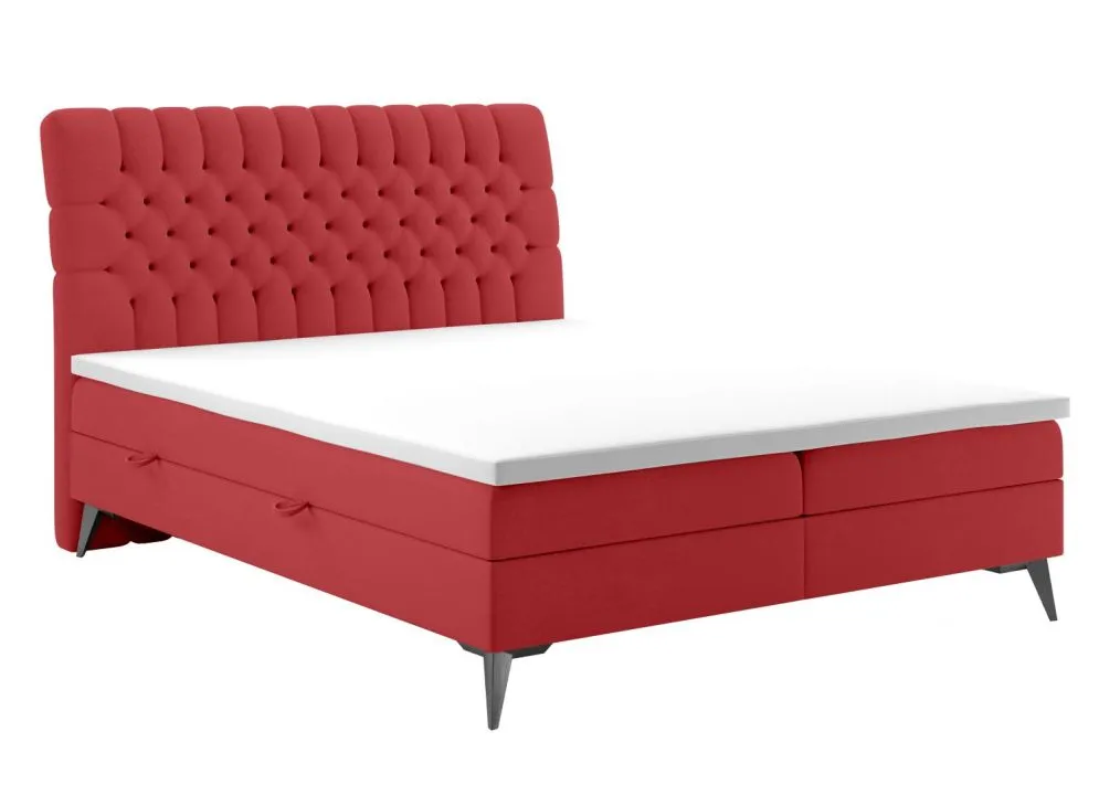 Łóżko kontynentalne BETAFO 140 bordowe velvet z pojemnikiem i materacem | MIRAT. styl GLAMOUR