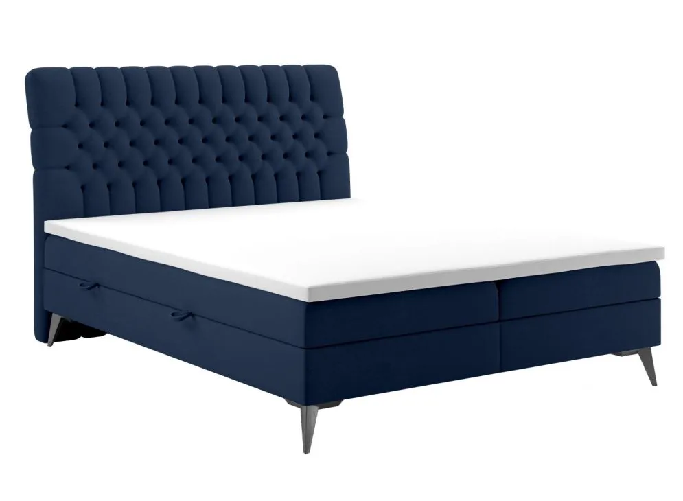 Łóżko kontynentalne BETAFO 180 granatowe velvet z dekoracyjnym zagłowiem | MIRAT. styl GLAMOUR