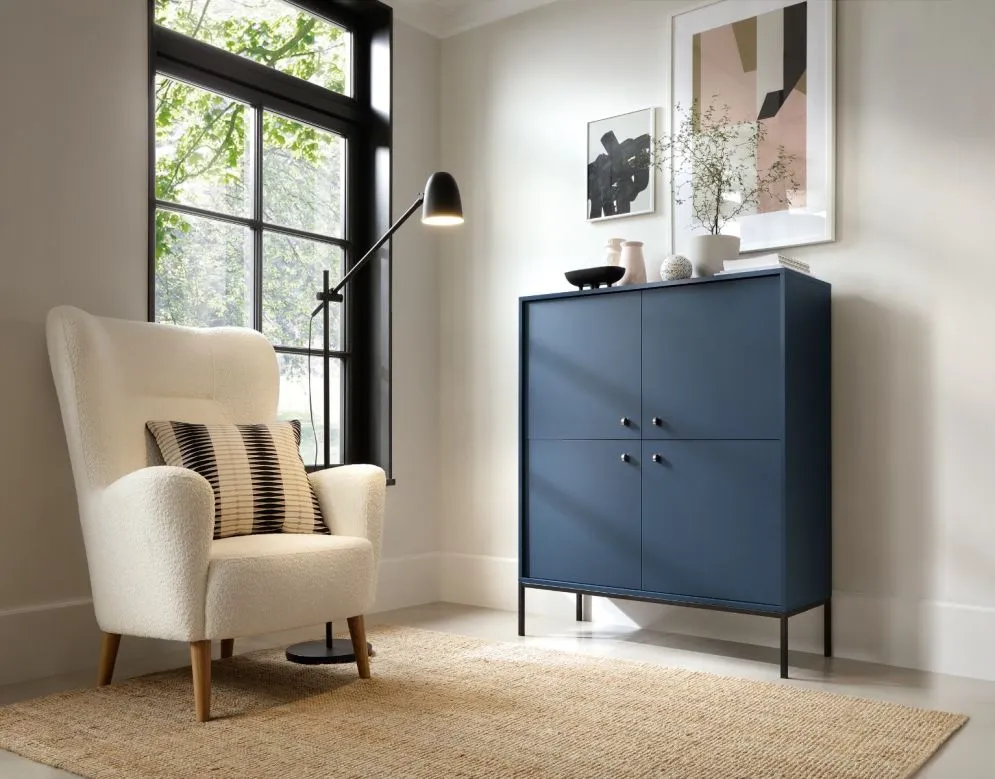 Komoda wysoka ALANI 4D granatowa 104 cm z półkami | MIRAT. w stylu LOFT kolekcja ALANI