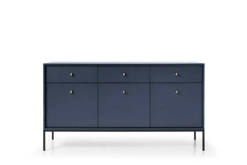 Komoda szeroka ALANI 3D3S granatowa z szufladami i półkami 154 cm | MIRAT. w stylu LOFT kolekcja ALANI