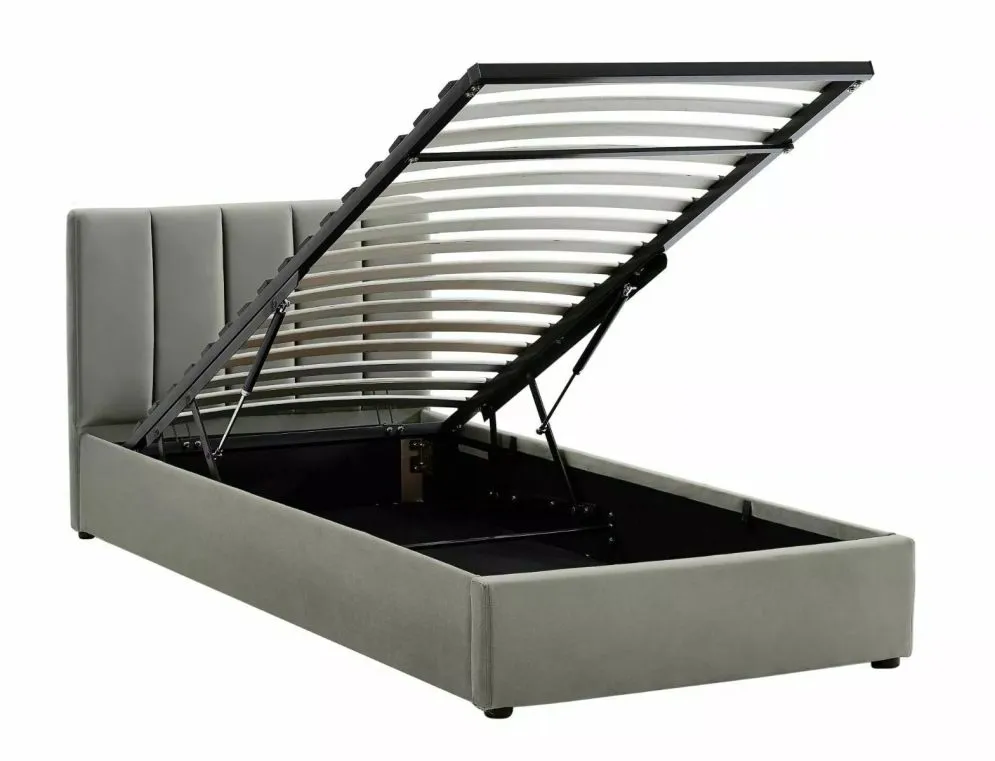 Łóżko tapicerowane MONTREAL VELVET 90x200 szare z pojemnikiem jednoosobowe I sklep meblowy MIRAT. styl GLAMOUR