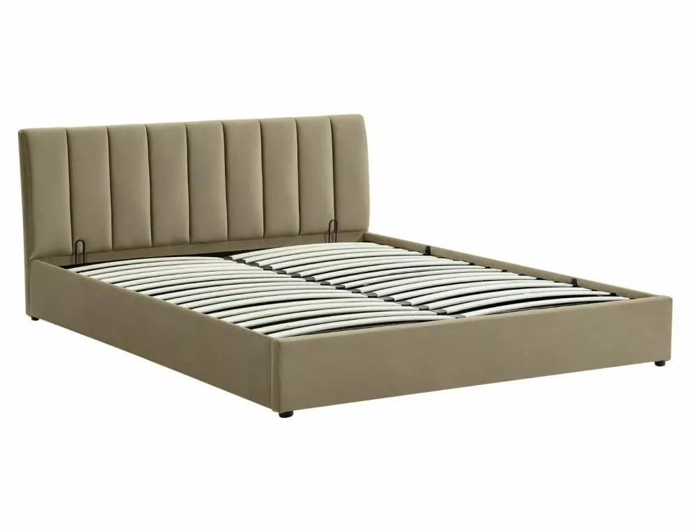 Łóżko tapicerowane MONTREAL VELVET 140x200 beżowe z pojemnikiem eleganckie I sklep meblowy MIRAT. styl GLAMOUR