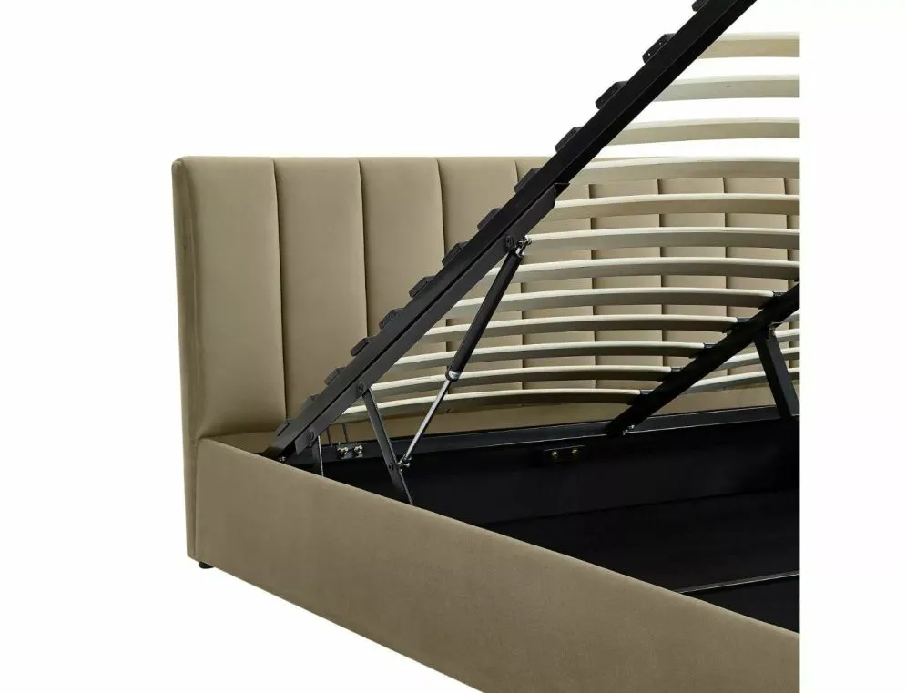 Łóżko tapicerowane MONTREAL VELVET 140x200 beżowe z pojemnikiem eleganckie I sklep meblowy MIRAT. styl GLAMOUR
