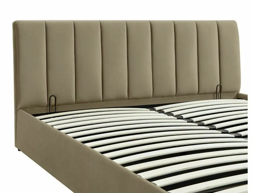 Łóżko tapicerowane MONTREAL VELVET 140x200 beżowe z pojemnikiem eleganckie I sklep meblowy MIRAT. styl GLAMOUR