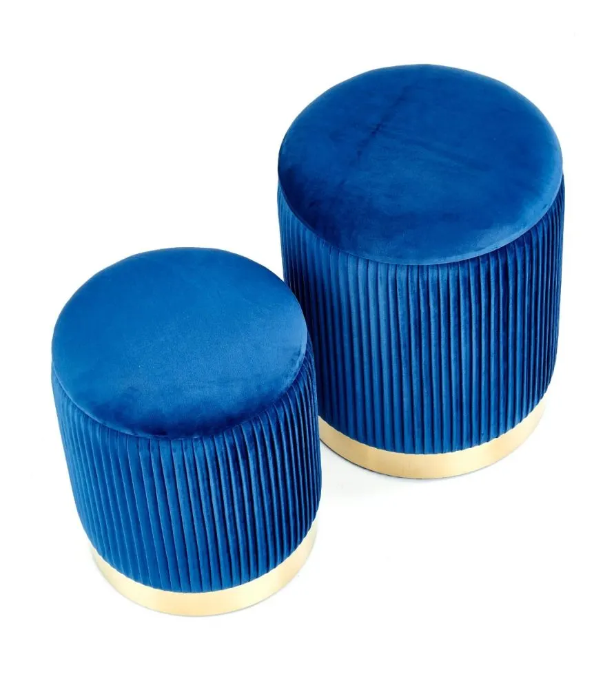 Pufa MONTY VELVET granatowa na złotej podstawie - 2 pufy | MIRAT. styl GLAMOUR