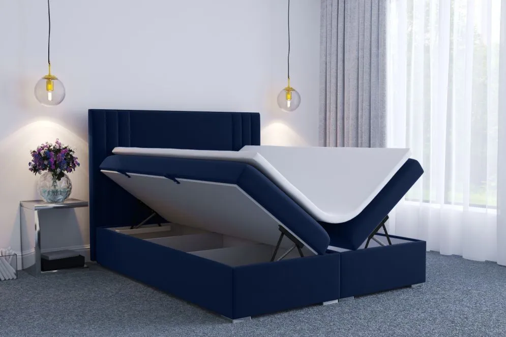 Łóżko kontynentalne MAO 160 granatowe velvet do sypialni | MIRAT. styl GLAMOUR