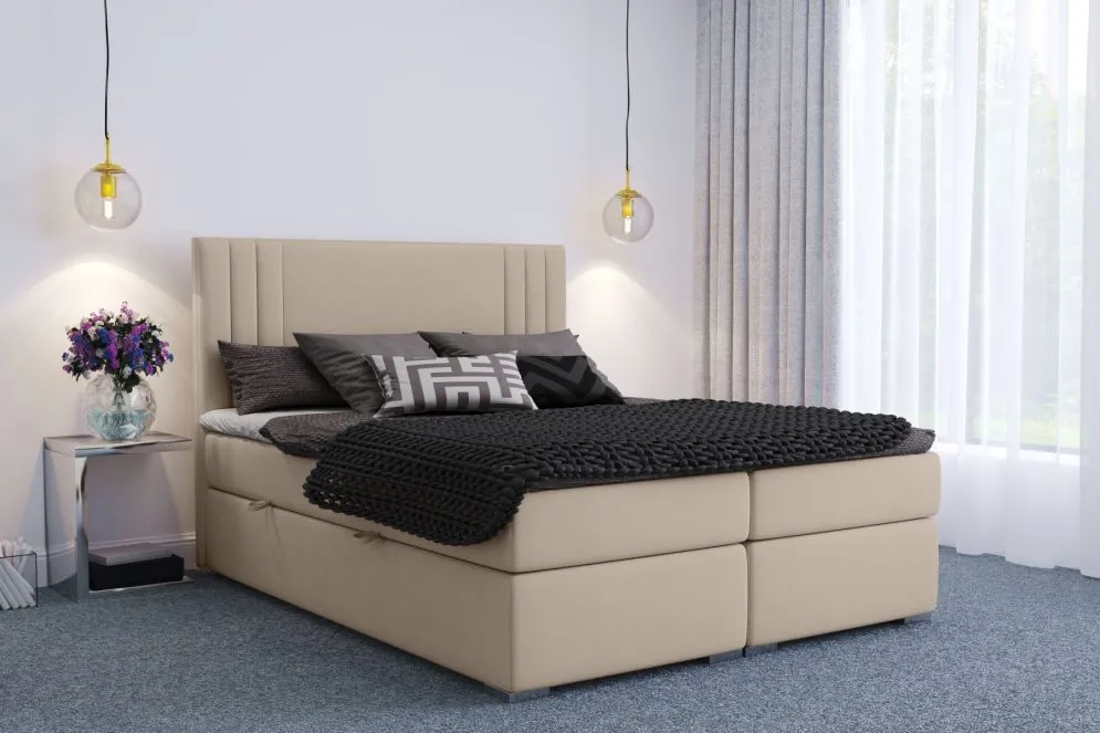 Łóżko kontynentalne MAO 180 różowe velvet z pojemnikiem do sypialni | MIRAT. styl GLAMOUR