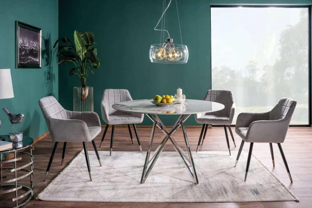 Stół okrągły MURANO fi120 biały/chrom I sklep meblowy MIRAT. styl GLAMOUR
