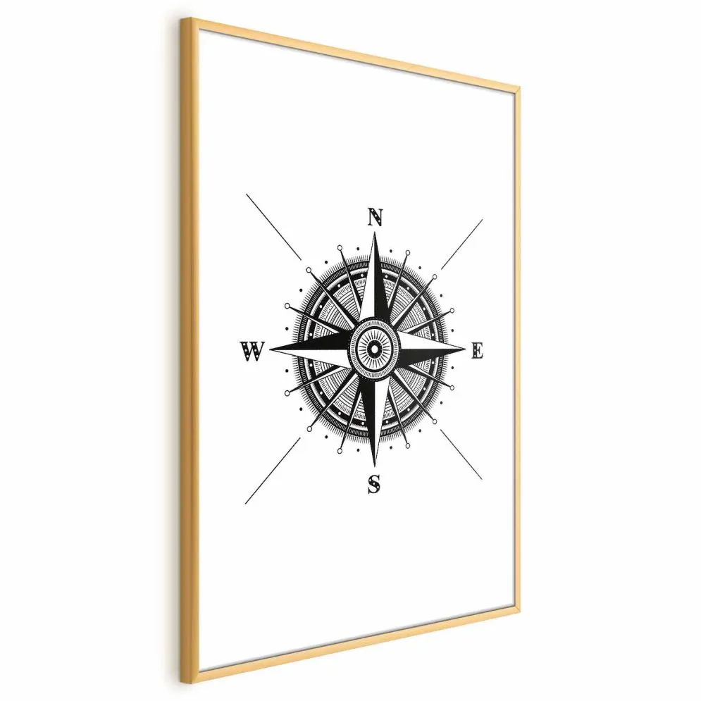 Plakat Kompas 29,7x42 cm z ramą złotą z marginesem | MIRAT.