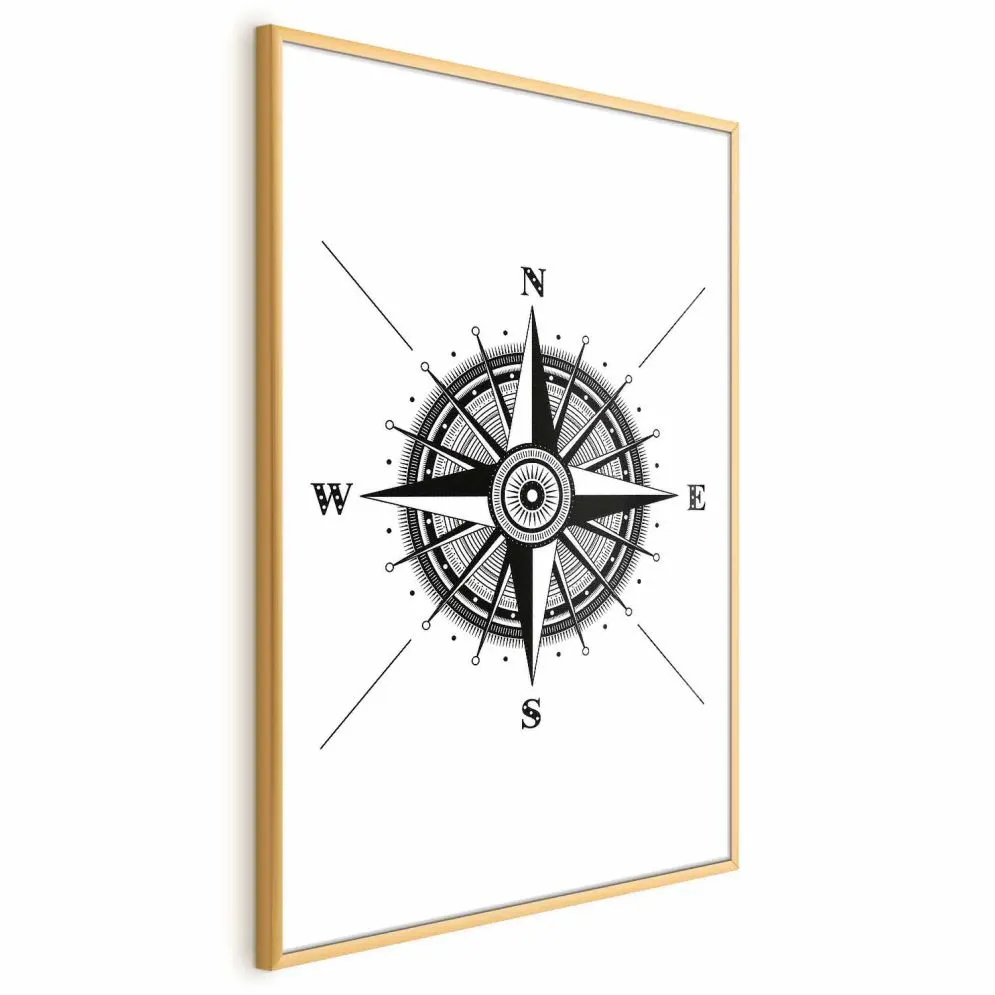 Plakat Kompas 21x30 cm z ramą złotą bez marginesu | MIRAT.