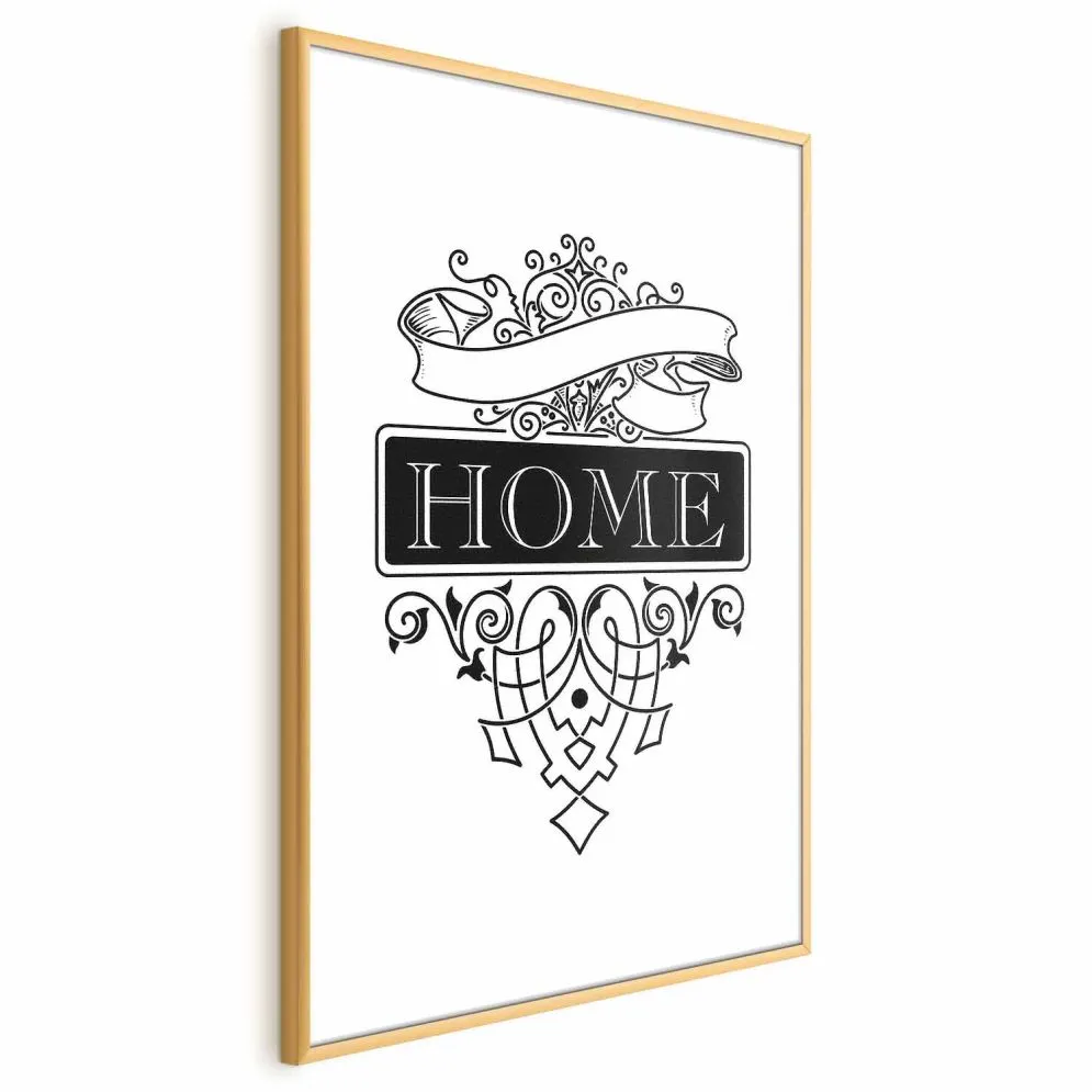Plakat Home 21x30 cm z ramą złotą z marginesem | MIRAT.
