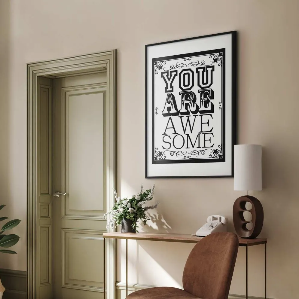 Plakat You are awesome 60x90 cm z ramą czarną bez marginesu | MIRAT.