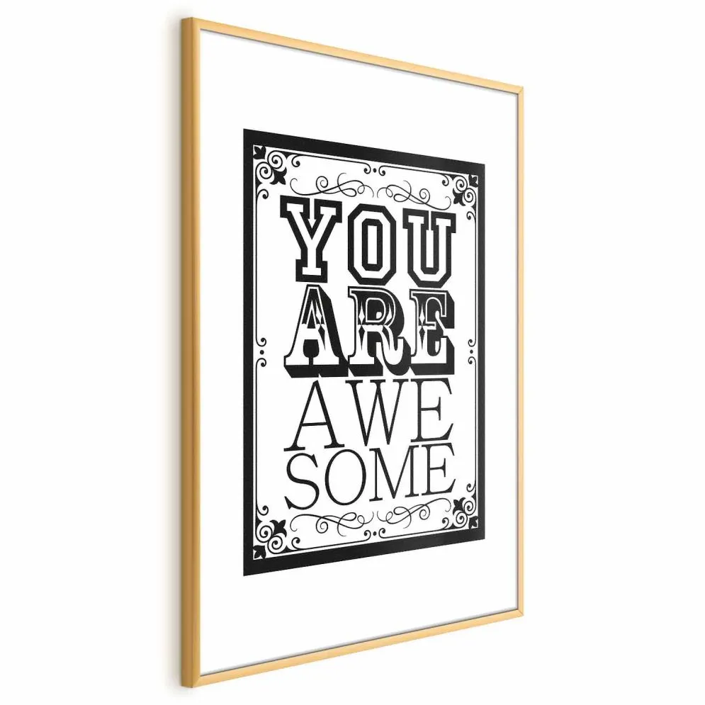 Plakat You are awesome 29,7x42 cm z ramą złotą z marginesem | MIRAT.