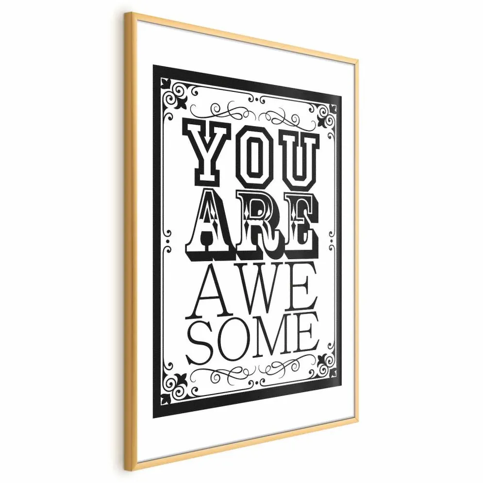 Plakat You are awesome 29,7x42 cm z ramą złotą bez marginesu | MIRAT.
