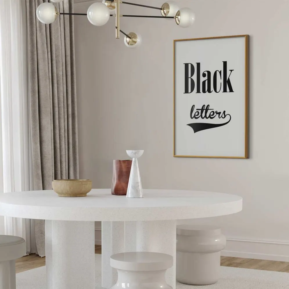 Plakat Black letters 21x30 cm z ramą złotą z marginesem | MIRAT.