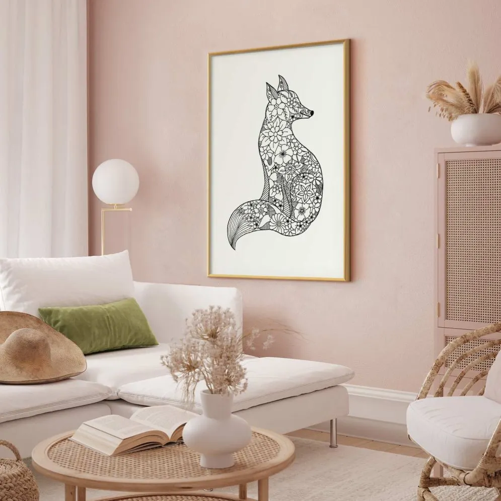 Plakat Lis w kwiaty 40x60 cm z ramą złotą z marginesem | MIRAT.