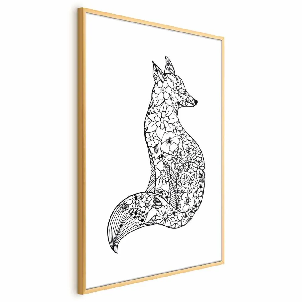 Plakat Lis w kwiaty 40x60 cm z ramą złotą z marginesem | MIRAT.