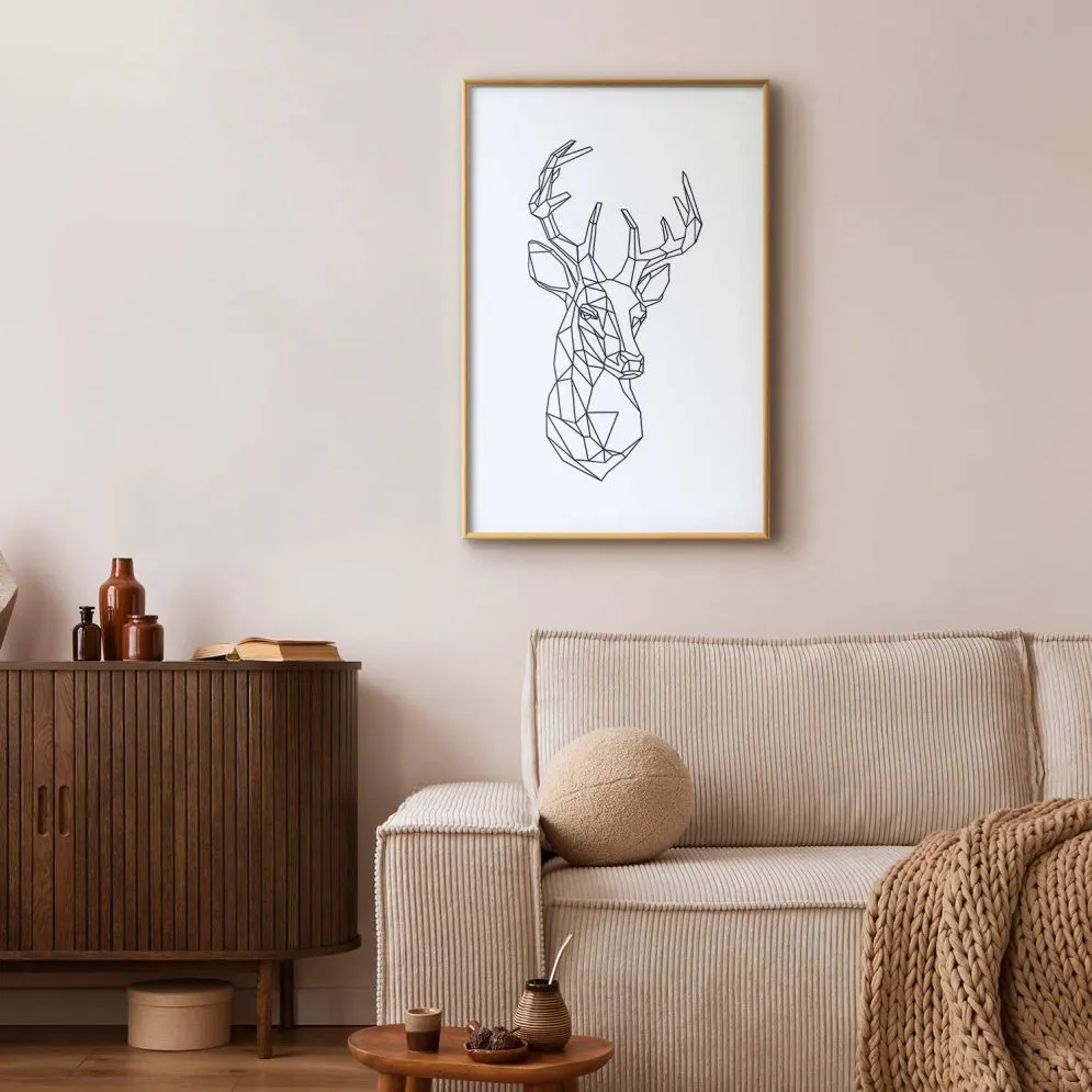 Plakat Geometryczny jeleń 40x60 cm z ramą złotą z marginesem | MIRAT.
