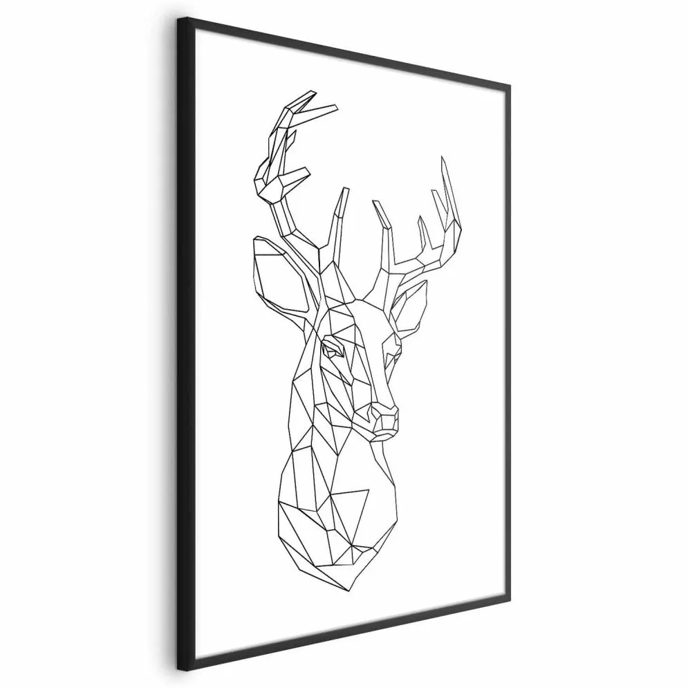 Plakat Geometryczny jeleń 60x90 cm z ramą czarną bez marginesu | MIRAT.