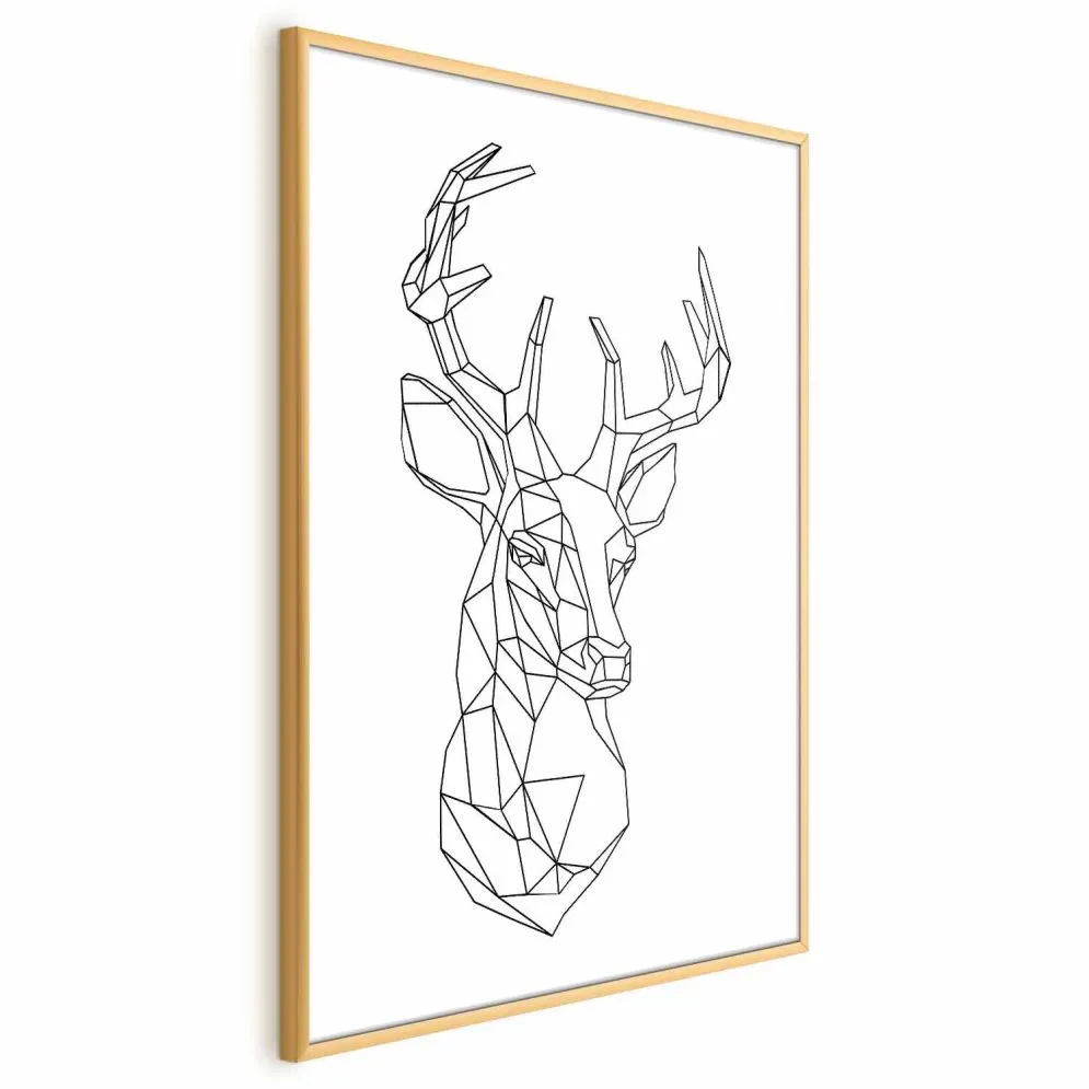 Plakat Geometryczny jeleń 29,7x42 cm z ramą złotą bez marginesu | MIRAT.